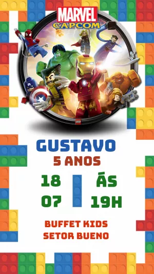 Convite de Aniversário LEGO Marvel Super Heróis para Editar