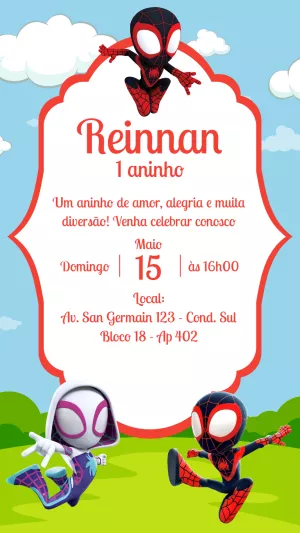 Convite Aniversário Homem Aranha Infantil para Editar Online