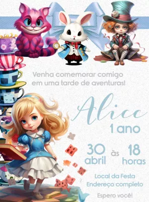 Convite Aniversário Alice no País das Maravilhas para Editar