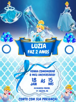 Convite Aniversário Cinderela Princesa para Editar Online