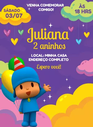 Convite de Aniversário Pocoyo para Editar e Imprimir