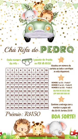 Chá Rifa Safari com Animais no Carrinho para Editar
