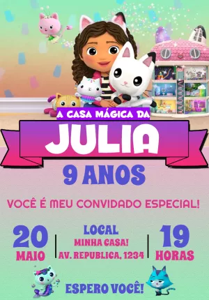 Convite de Aniversário A Casa Mágica da Gabby para Editar