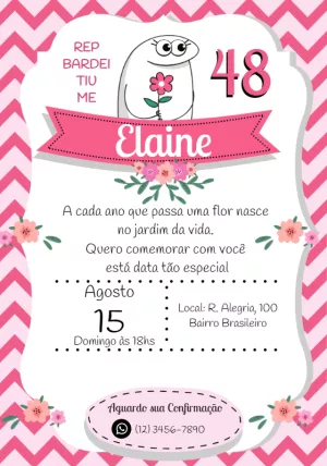 Convite Aniversário Flork Meme com Flores para Editar Online