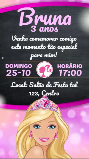 Convite de Aniversário Barbie Editável para Personalizar Online