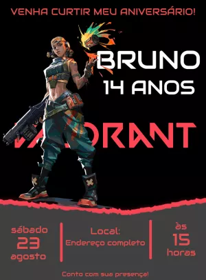 Convite de Aniversário Valorant com Raze para Editar Online