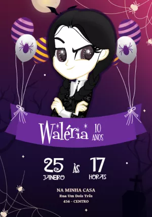 Convite de Aniversário Wandinha Addams para Editar Online