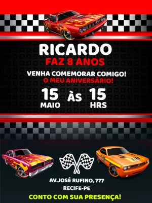 Convite de Aniversário Carros de Corrida Editável Online