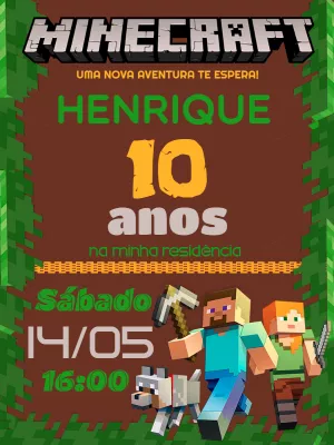 Convite de Aniversário Minecraft com Personagens para Editar Online
