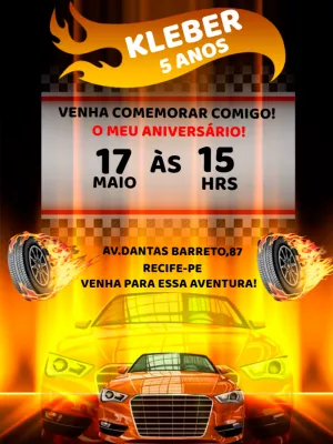 Convite de Aniversário Carros de Corrida para Editar Online