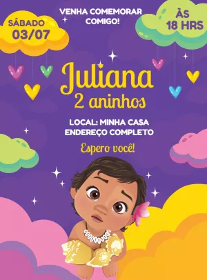 Convite de Aniversário Moana Baby Editável para Imprimir