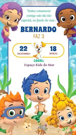 Convite Aniversário Bubble Guppies com Personagens para Editar