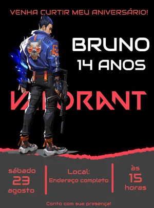 Convite de Aniversário Valorant com Yoru para Editar Online