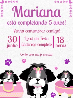 Convite Aniversário Cachorro Shitzu para Editar Online