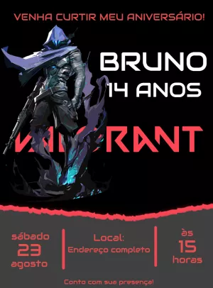 Convite de Aniversário Valorant com Omen para Editar Online