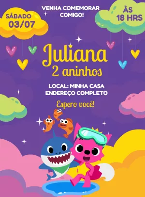 Convite de Aniversário Baby Shark para Editar Online