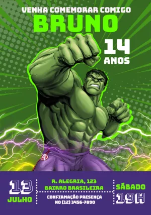Convite Aniversário Incrível Hulk para Editar Online