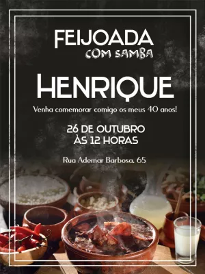 Convite de Feijoada com Samba para Editar Online