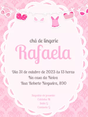 Convite Chá de Lingerie Rosa Delicado para Editar Online