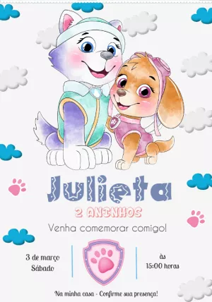 Convite Aniversário Patrulha Canina Skye e Everest para Editar