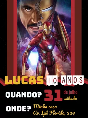 Convite de Aniversário Homem de Ferro para Editar Online