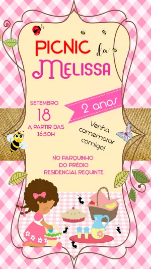 Convite de Aniversário Piquenique Menina para Editar Online