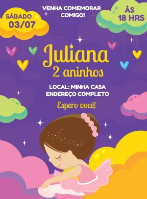 Convite de Aniversário Bailarina para Editar Online