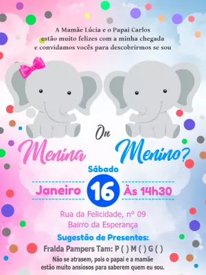 Convite Chá de Revelação Elefantinho para Editar Online