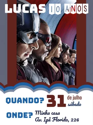 Convite Aniversário Vingadores com Personagens para Editar Online