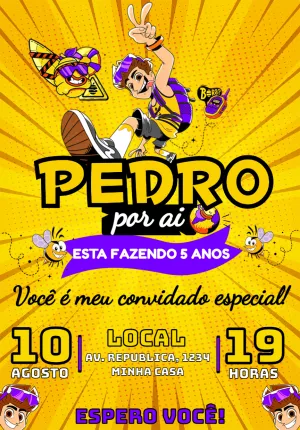 Convite Aniversário Natan Por Ai Editável Online