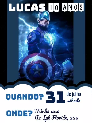Convite de Aniversário Capitão América para Editar Online