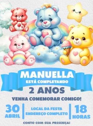 Convite Aniversário Ursinhos Carinhosos para Editar Online