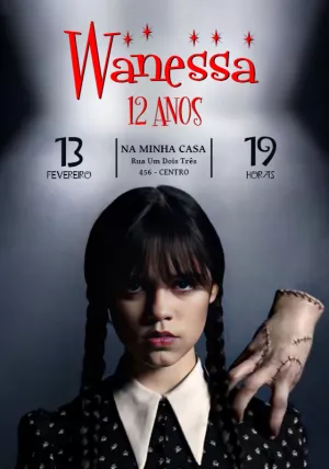 Convite Aniversário Wandinha Addams para Editar Online
