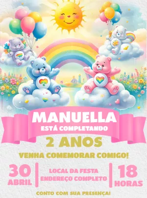Convite de Aniversário Ursinhos Carinhosos para Editar Online