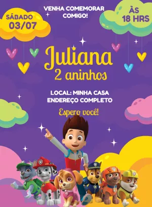 Convite de Aniversário Patrulha Canina Editável Online