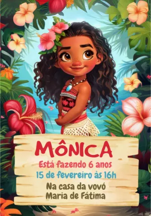 Convite de Aniversário Moana Baby para Editar Online