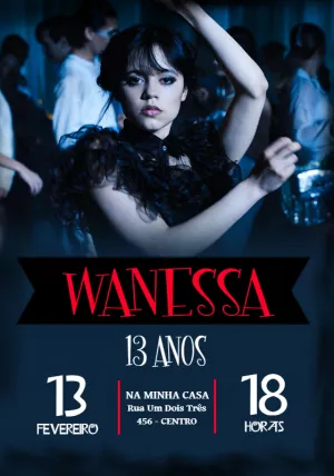 Convite Aniversário Wandinha Addams para Editar Online