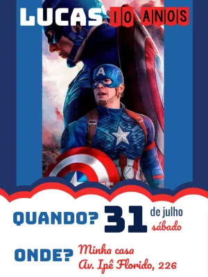 Convite de Aniversário Capitão América para Editar Online