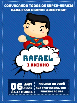 Convite de Aniversário Superman Editável para Personalizar
