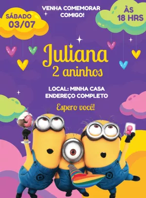 Convite de Aniversário Minions para Editar Online