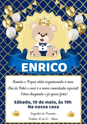 Convite Chá de Bebê Ursinho Príncipe para Editar Online