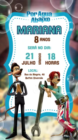 Convite de Aniversário Por Água Abaixo para Editar Online