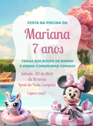 Convite Aniversário Minnie Pool Party para Editar Online