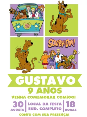 Convite de Aniversário Scooby Doo com a Turma para Editar Online