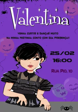 Convite Aniversário Wandinha Addams para Editar Online