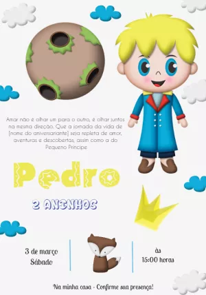 Convite Aniversário Pequeno Príncipe para Editar Online