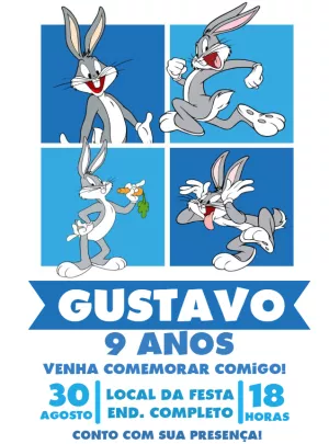 Convite Aniversário Pernalonga para Editar Online