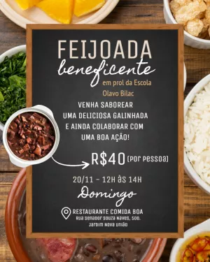 Arte para Feijoada Beneficente: Convite Editável Online