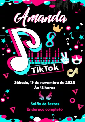 Convite de Aniversário TikTok Editável para Enviar Online