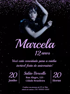 Convite de Aniversário Wandinha Addams para Editar Online